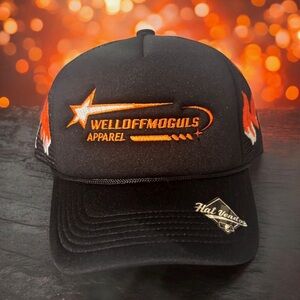 WelloffMoguls Black and Orange Trucker Hat